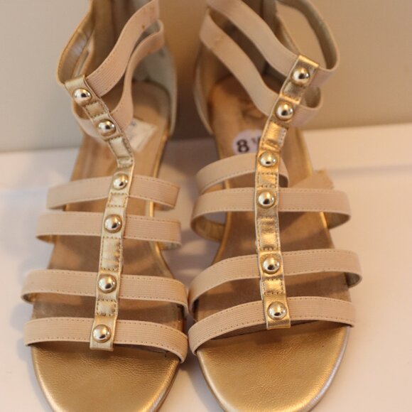 A2 By Aerosoles Gold Sparkle Gladiator wedge Sandals Zip back size 8.5 Casual - Picture 9 of 14